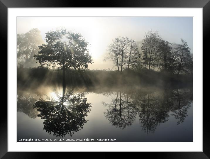 MISTY TREES AND RIVER AT SUNRISE Framed Mounted Print by SIMON STAPLEY