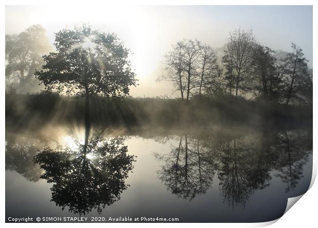 MISTY TREES AND RIVER AT SUNRISE Print by SIMON STAPLEY