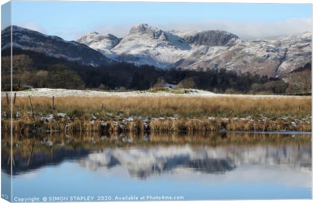WINTER LANGDALE PIKES Canvas Print by SIMON STAPLEY
