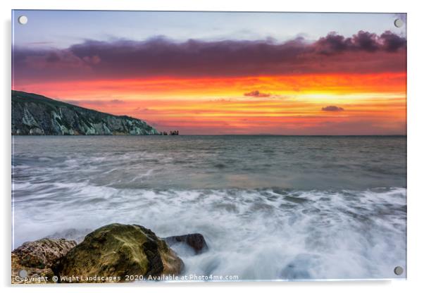 Sunset On The Beach Alum Bay Isle Of Wight Acrylic by Wight Landscapes