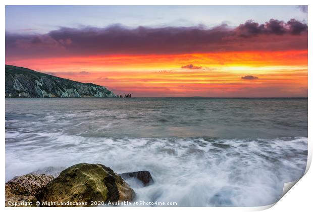 Sunset On The Beach Alum Bay Isle Of Wight Print by Wight Landscapes