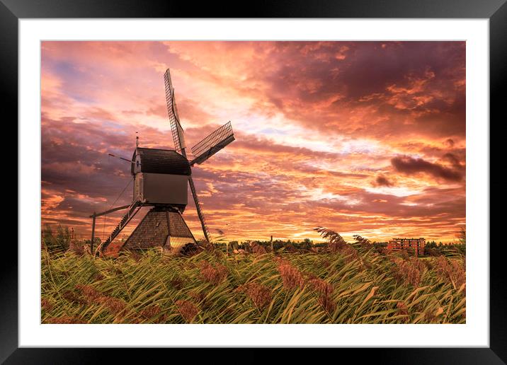 Sunset on the Dutch windmill above the fence of wi Framed Mounted Print by Ankor Light