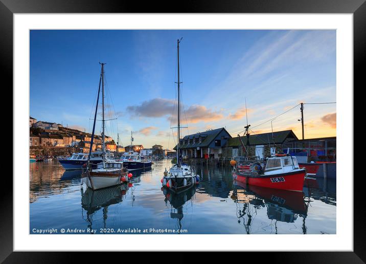 Boats at Sunrise (Mevagissey) Framed Mounted Print by Andrew Ray