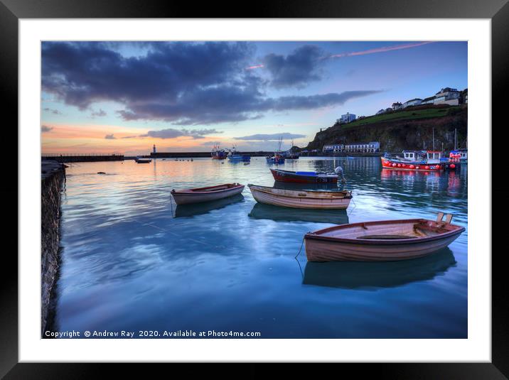 Mevagissey Outer Harbour at Sunrise Framed Mounted Print by Andrew Ray