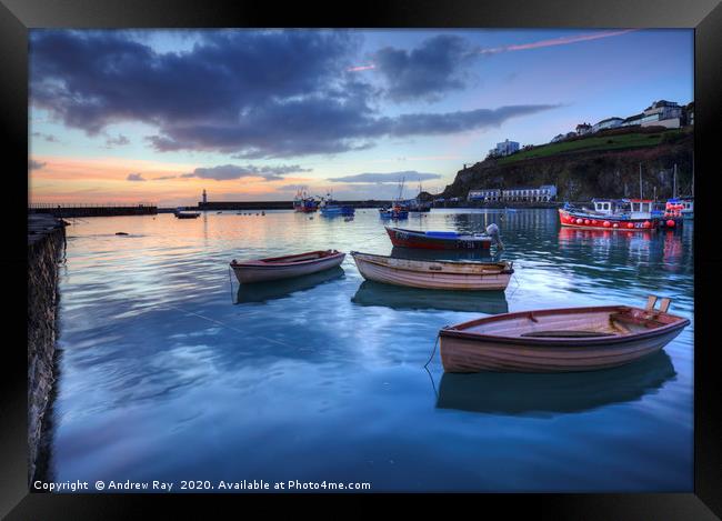 Mevagissey Outer Harbour at Sunrise Framed Print by Andrew Ray