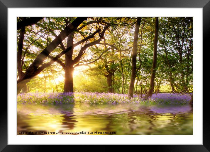 Magical pond in bluebell forest Framed Mounted Print by Simon Bratt LRPS
