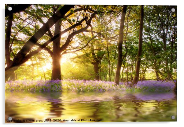 Magical pond in bluebell forest Acrylic by Simon Bratt LRPS