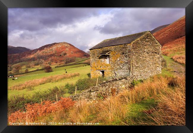 Barn in the Troutbeck Valley Framed Print by Andrew Ray