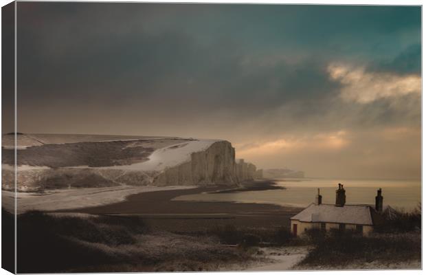 Snow storm on the Seven Sisters Canvas Print by Ben Russell