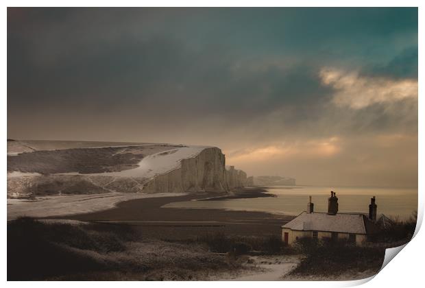 Snow storm on the Seven Sisters Print by Ben Russell