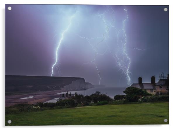 lighting over the Seven  Sisters  Acrylic by Ben Russell