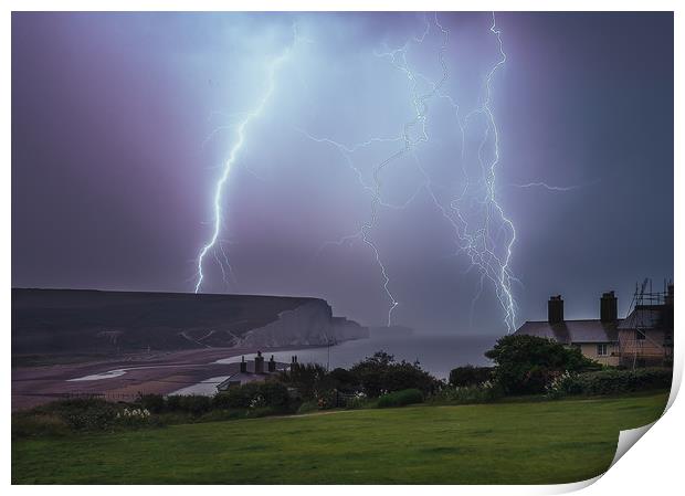 lighting over the Seven  Sisters  Print by Ben Russell