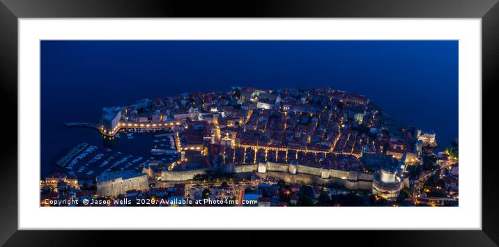 Looking down on Dubrovnik at night Framed Mounted Print by Jason Wells