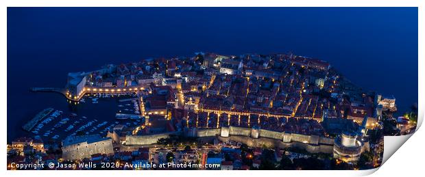 Looking down on Dubrovnik at night Print by Jason Wells