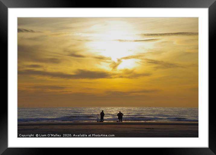 Fishing as the Sun Sets on Hoylake Beach Framed Mounted Print by Liam Neon