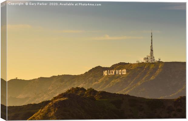 Sunset over the Hollywood Sign, Los Angeles. Canvas Print by Gary Parker