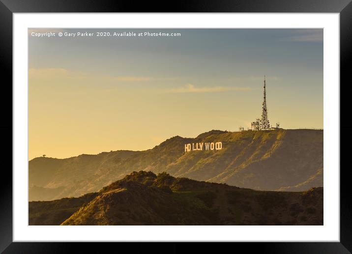 Sunset over the Hollywood Sign, Los Angeles. Framed Mounted Print by Gary Parker