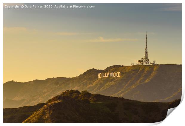 Sunset over the Hollywood Sign, Los Angeles. Print by Gary Parker