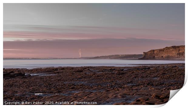 Rock formations on the shoreline of South Wales  Print by Gary Parker