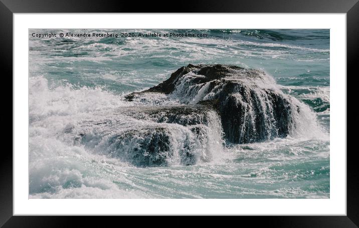 Impressive swell of wave washing onto rocks on sto Framed Mounted Print by Alexandre Rotenberg