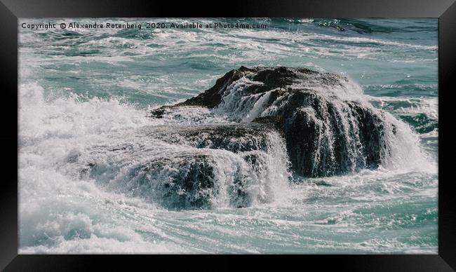 Impressive swell of wave washing onto rocks on sto Framed Print by Alexandre Rotenberg