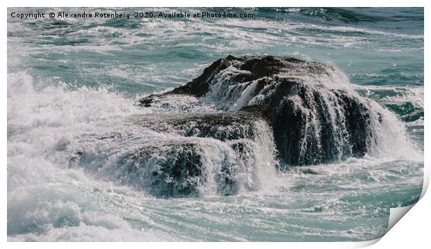 Impressive swell of wave washing onto rocks on sto Print by Alexandre Rotenberg