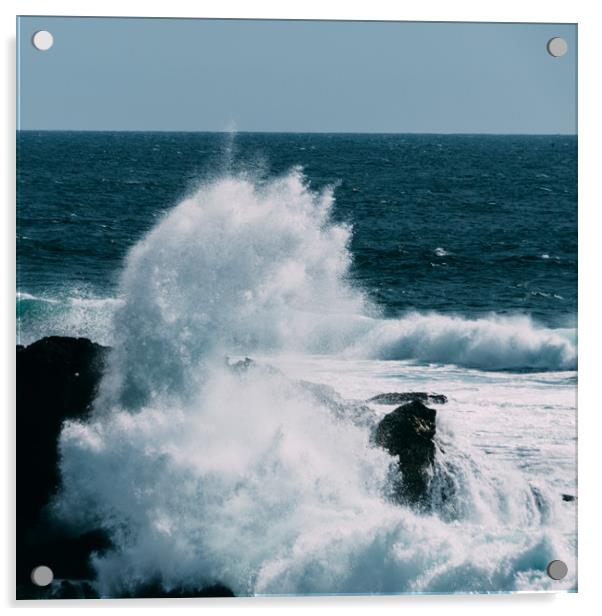 Wave crashes onto rocks on storm day Acrylic by Alexandre Rotenberg
