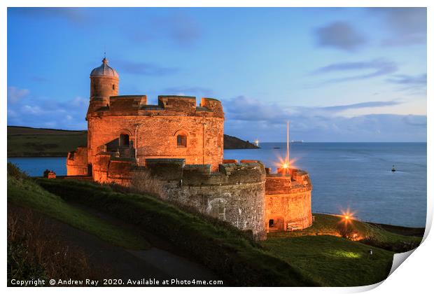 St Mawes Castle at Twilight Print by Andrew Ray
