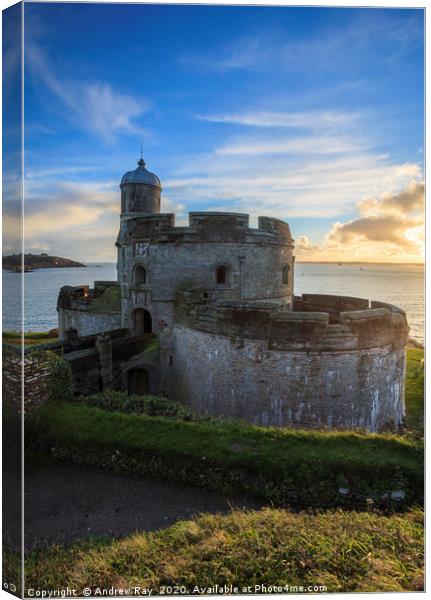 Setting Sun at St Mawes Castle  Canvas Print by Andrew Ray