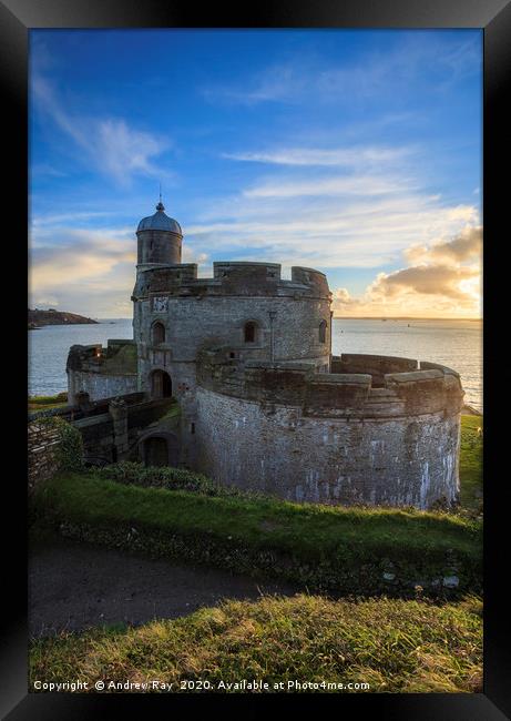 Setting Sun at St Mawes Castle  Framed Print by Andrew Ray