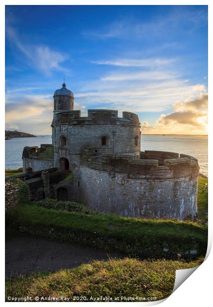 Setting Sun at St Mawes Castle  Print by Andrew Ray