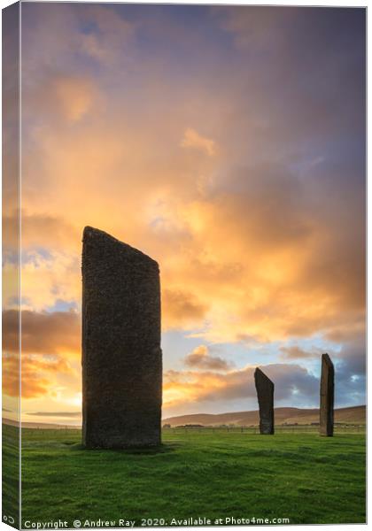 Sunrise at Stones of Stenness Canvas Print by Andrew Ray