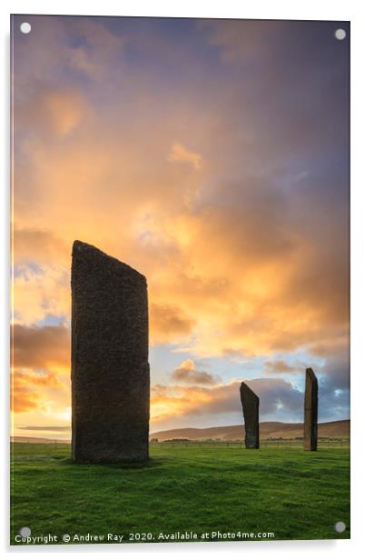 Sunrise at Stones of Stenness Acrylic by Andrew Ray