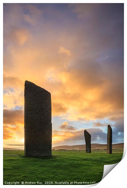 Sunrise at Stones of Stenness Print by Andrew Ray