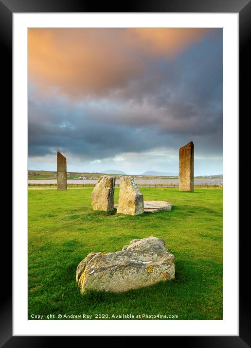 Storm Clouds at Sunrise (Stones of Stenness) Framed Mounted Print by Andrew Ray