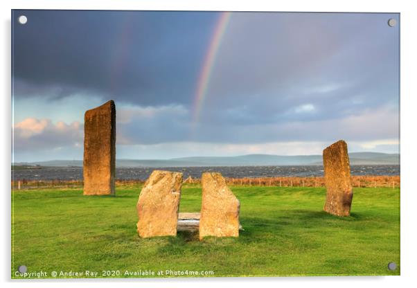 Rainbow at Stones of Stenness  Acrylic by Andrew Ray