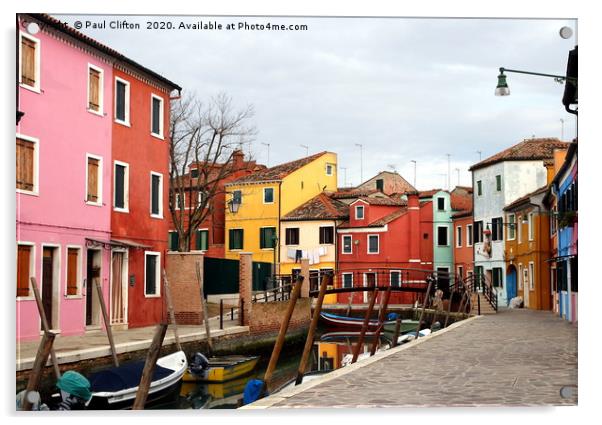 The pretty cottages on Burano island. Acrylic by Paul Clifton