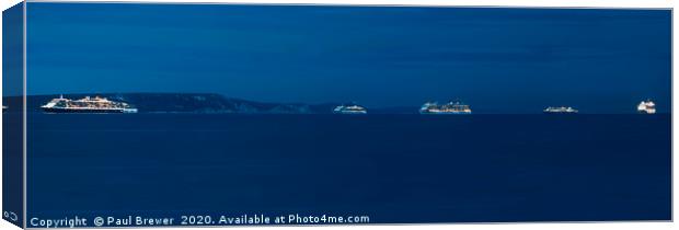 6 Cruise Ships off the Dorset Coast Canvas Print by Paul Brewer