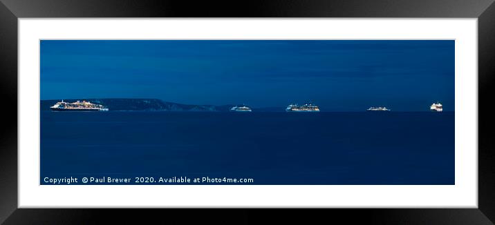 6 Cruise Ships off the Dorset Coast Framed Mounted Print by Paul Brewer