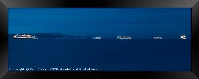 6 Cruise Ships off the Dorset Coast Framed Print by Paul Brewer