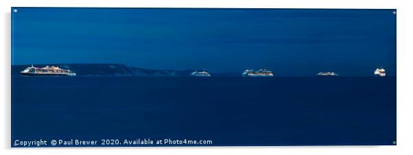 6 Cruise Ships off the Dorset Coast Acrylic by Paul Brewer