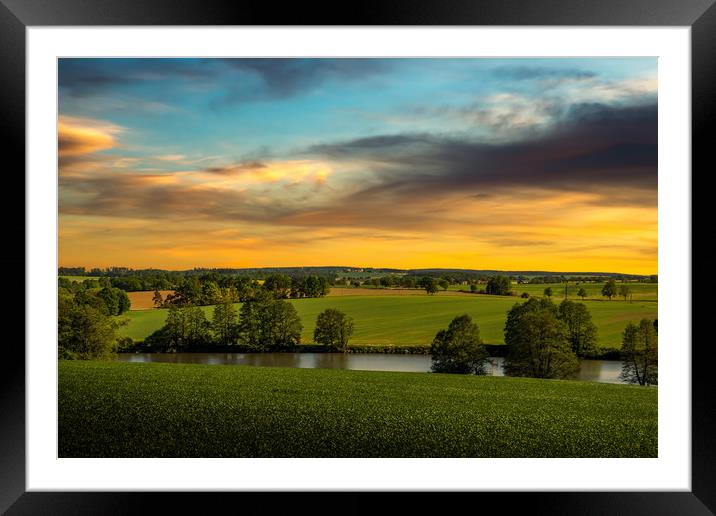 Sunset sky over rural landscape. Czech Republic. Framed Mounted Print by Sergey Fedoskin