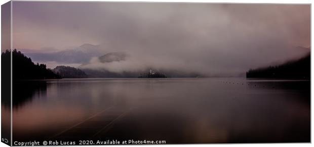 Misty Morning Lake Bled Slovenia Canvas Print by Rob Lucas