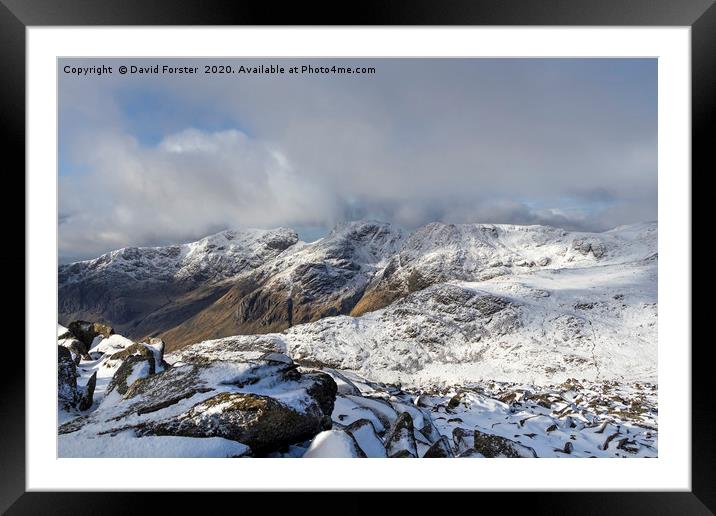 Scafell and Scafell Pike from Bow Fell, Lake Distr Framed Mounted Print by David Forster