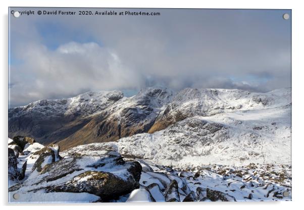 Scafell and Scafell Pike from Bow Fell, Lake Distr Acrylic by David Forster