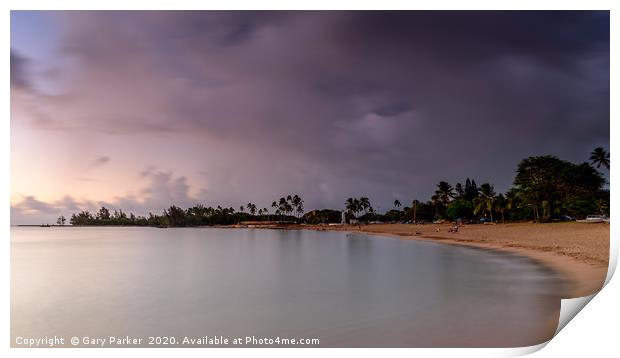Storm clouds rolling over an Hawaiian beach Print by Gary Parker
