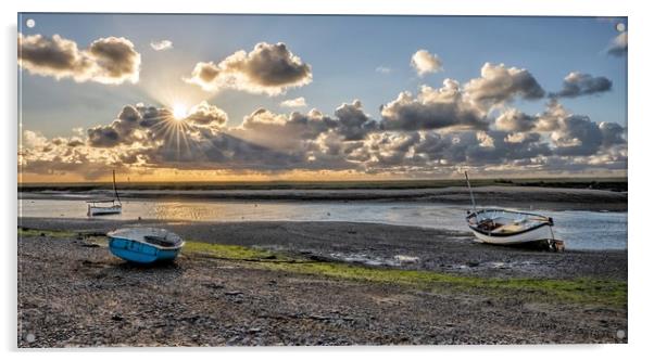 Low tide and sun rays - Burnham Overy Staithe  Acrylic by Gary Pearson