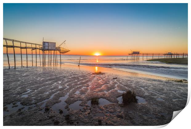 Sunset on French beach near la Rochelle Print by Stephen Rennie