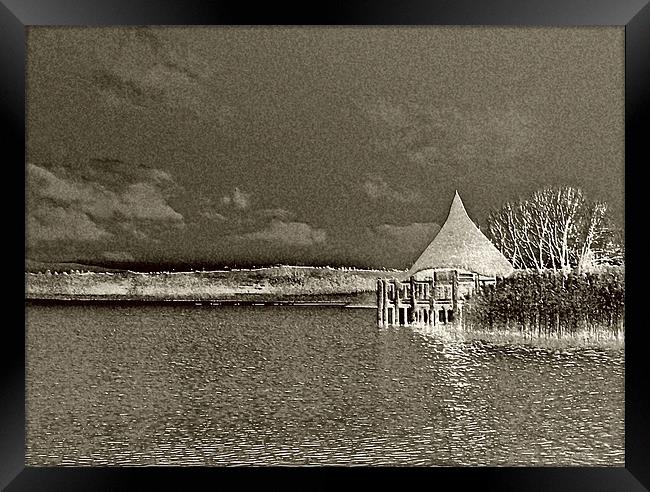 Llangorse Lake,Hide. Framed Print by paulette hurley