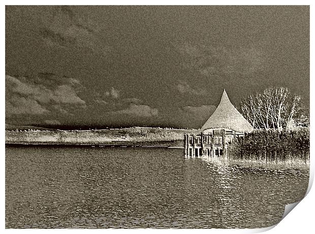 Llangorse Lake,Hide. Print by paulette hurley